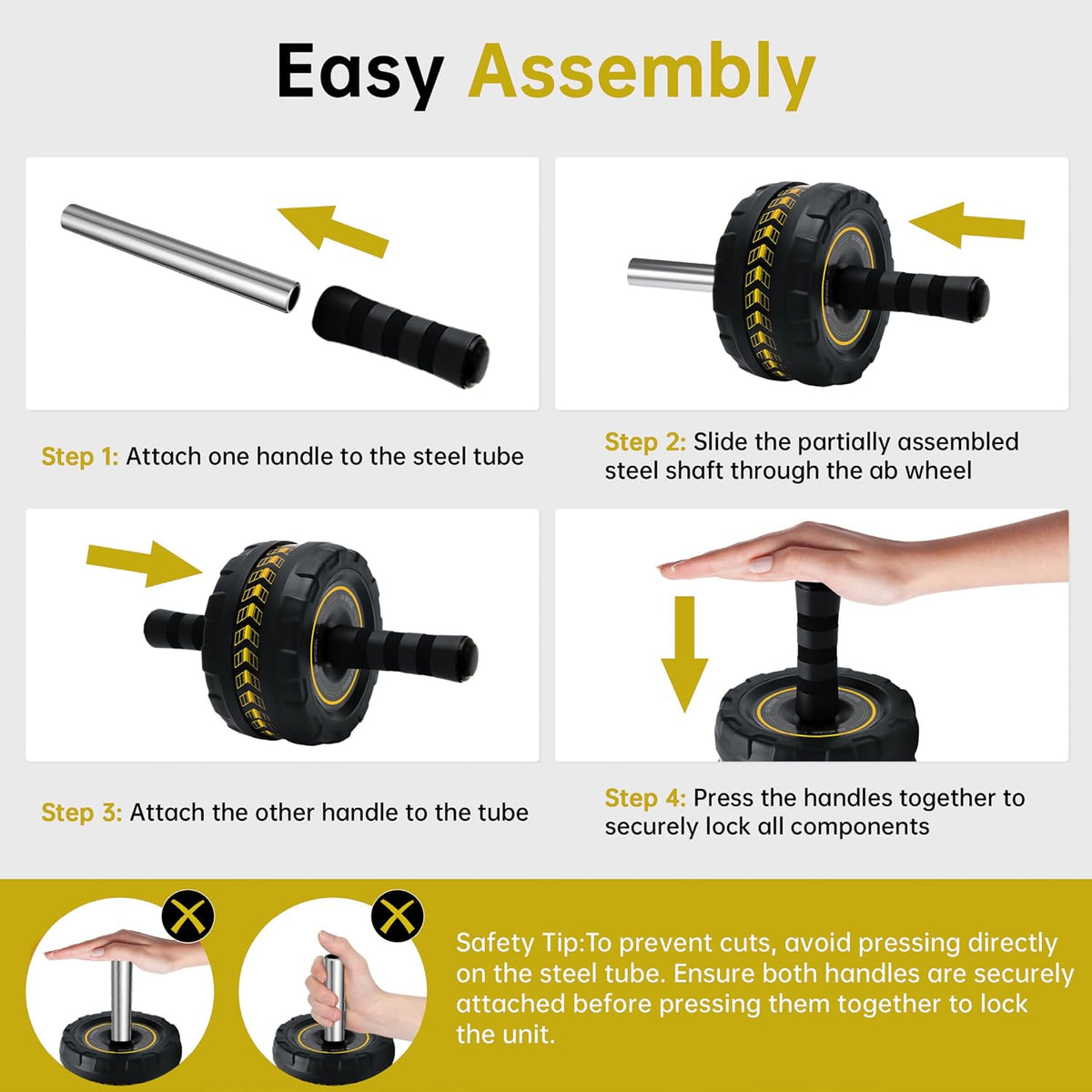 Ab Roller Wheel with Knee Pad, Core Strength Trainer for Home Gym, Abdominal Workout Equipment for Men & Women