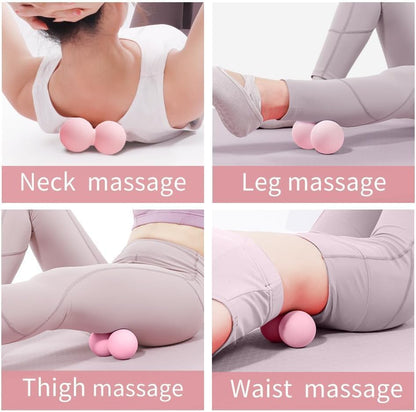 Double Lacrosse Peanut Massage Ball for Deep Tissue Pain Relief - Micro-Elastic Myofascial Roller Ball for Back and Neck, Foot and Physical Therapy (Pink)