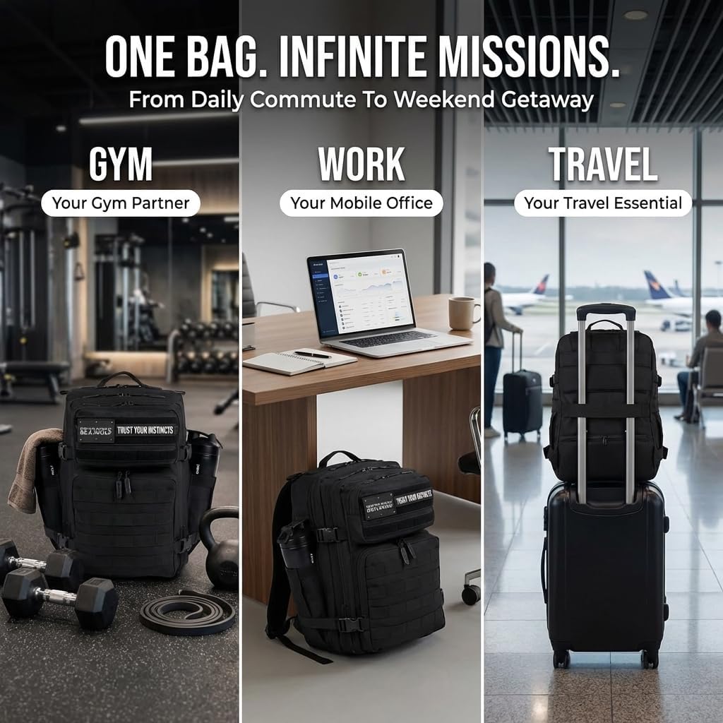 35L Athletic Gym Backpack - Durable 1000D Waterproof Oxford Material with MOLLE Webbing, Laptop Pocket - Colors A