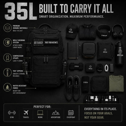 35L Athletic Gym Backpack - Durable 1000D Waterproof Oxford Material with MOLLE Webbing, Laptop Pocket - Colors A