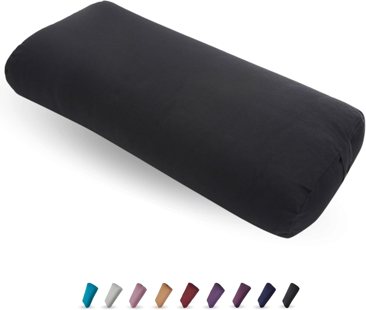 Bolster and Yoga Strap Set, Rectangular Meditation Pillow, Super Soft & Lightweight with Carry Handle - Firm Support for Restorative Yoga - Black - Strap 10ft Length