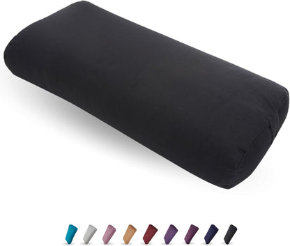 Bolster and Yoga Strap Set, Rectangular Meditation Pillow, Super Soft & Lightweight with Carry Handle - Firm Support for Restorative Yoga - Black - Strap 10ft Length