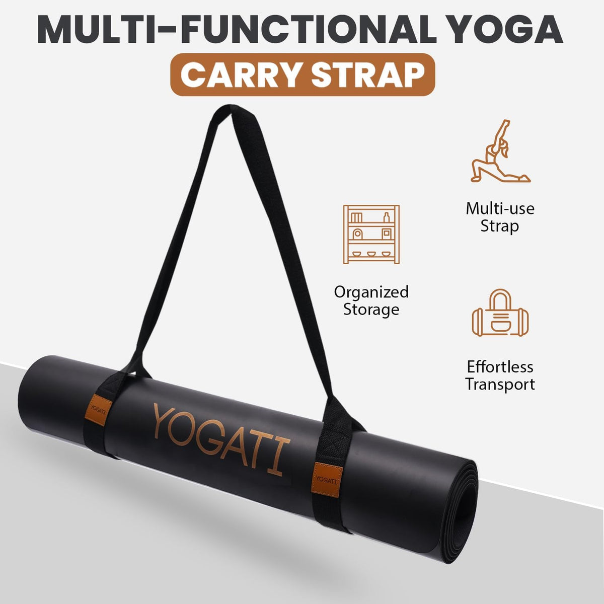 ® Yoga Mat Straps for Carrying | Adjustable Cotton Yoga Strap for Carrying Mats | Fits Standard and Thick Yoga or Pilates Matt | Practical & Perfect Yoga Mat Carrying Strap Design that Lasts