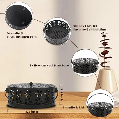 Mosquito Incense Coil Holder Indoor Outdoor Citronella Incense Coil Holder for Home Patio Camping (Black)