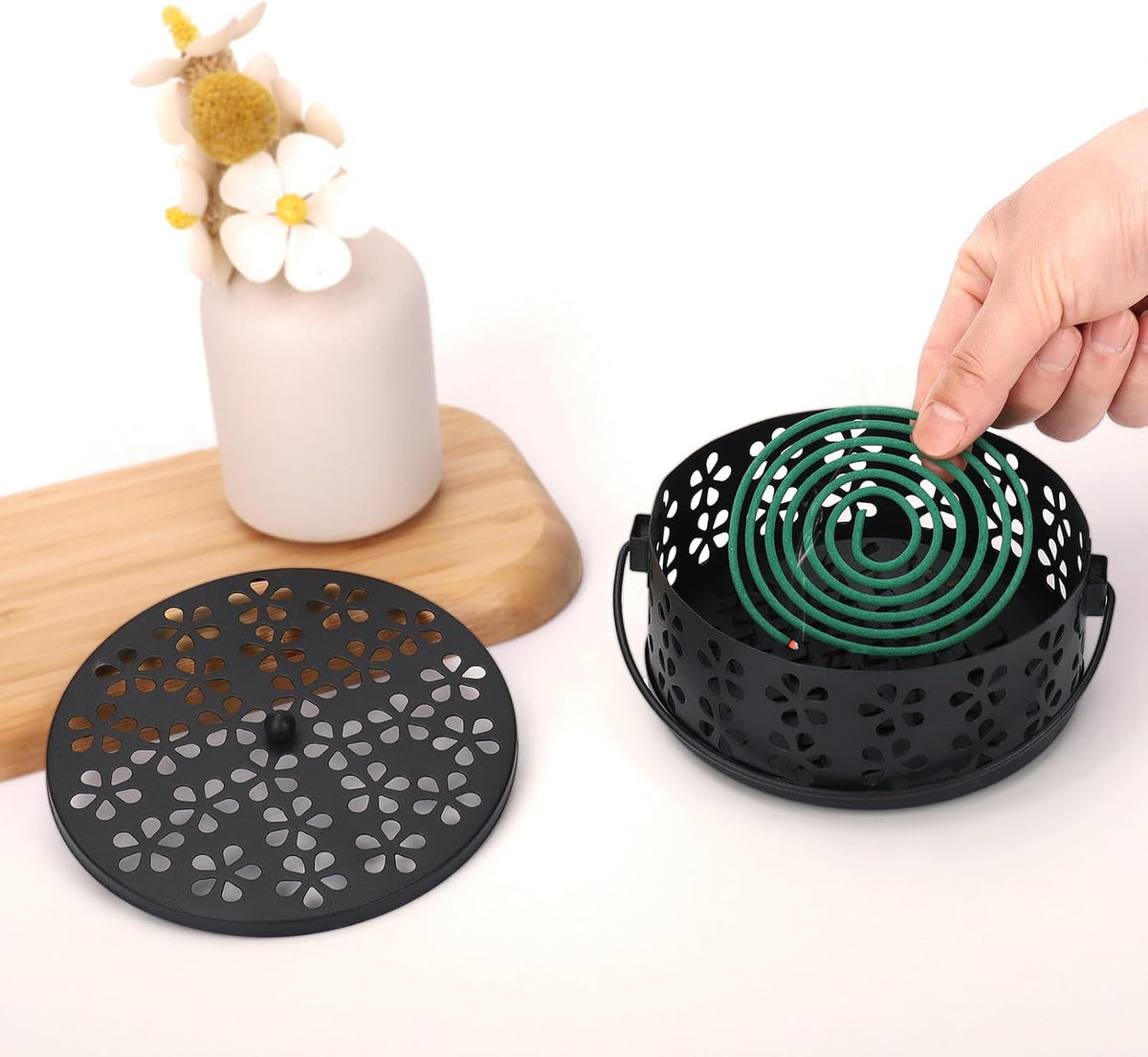 Mosquito Incense Coil Holder Indoor Outdoor Citronella Incense Coil Holder for Home Patio Camping (Black)