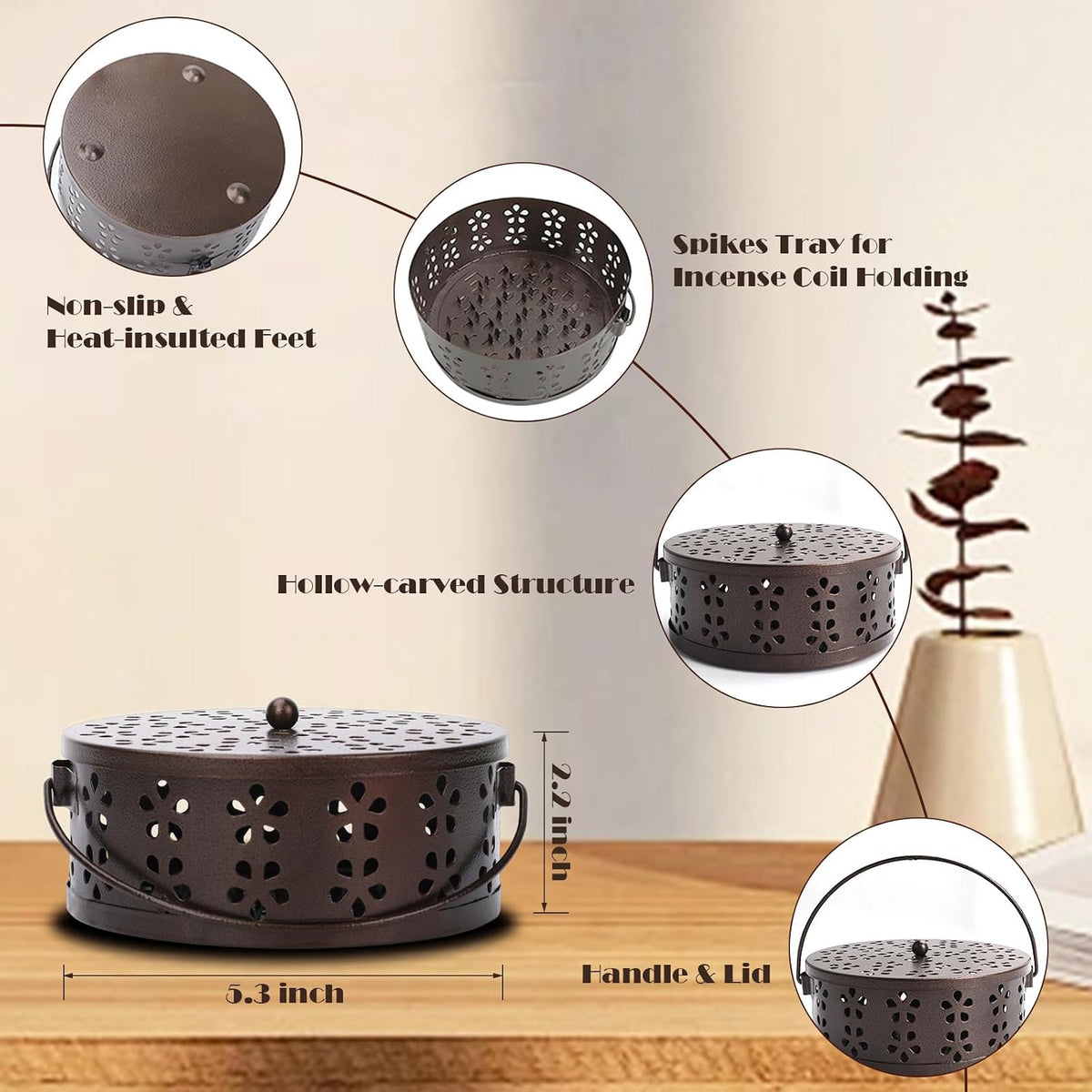 Mosquito Incense Coil Holder Indoor Outdoor Citronella Incense Coil Holder for Home Patio Camping (Black)