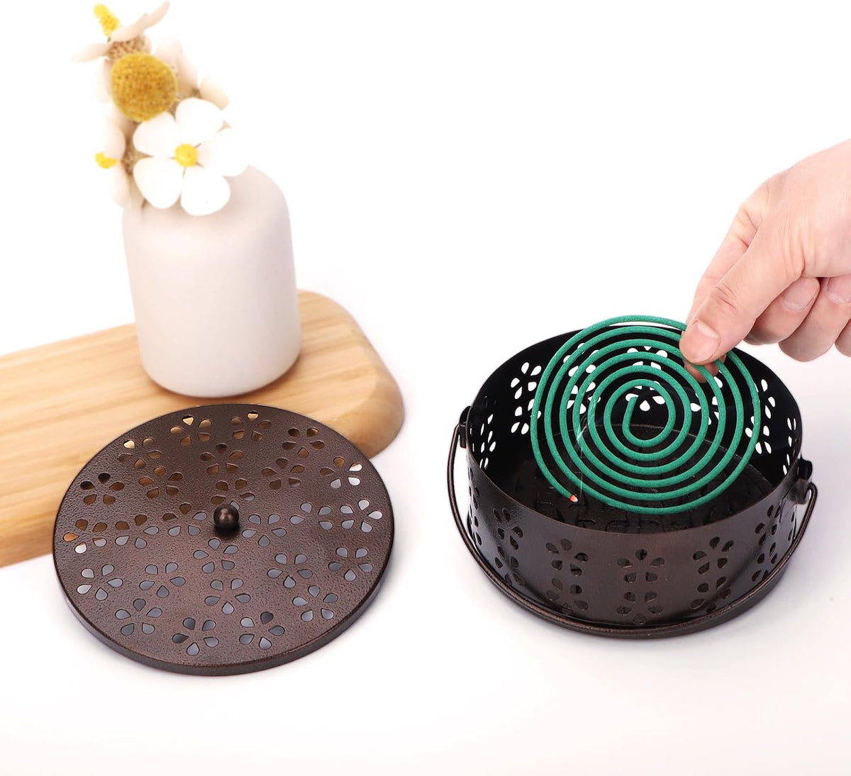 Mosquito Incense Coil Holder Indoor Outdoor Citronella Incense Coil Holder for Home Patio Camping (Black)