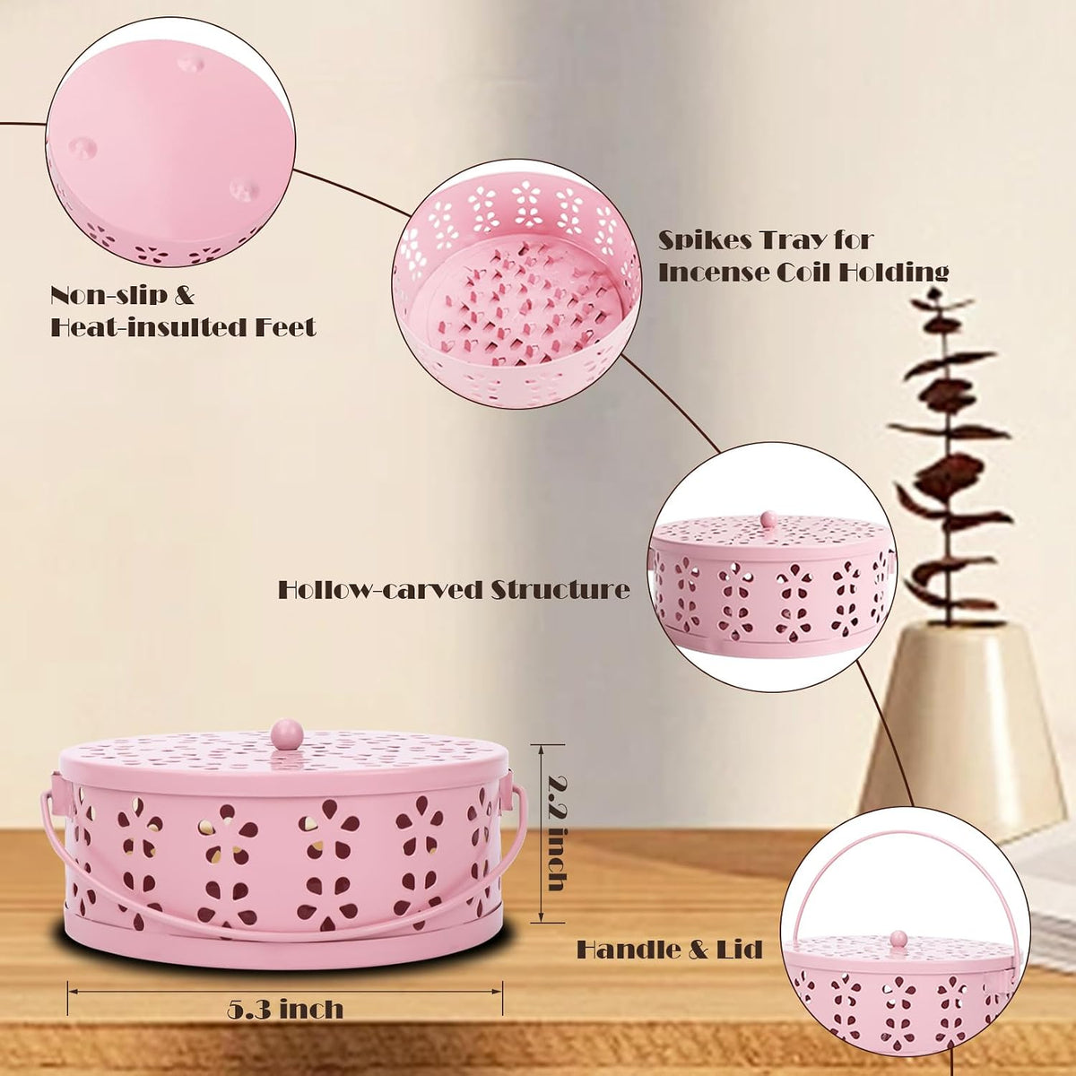 Mosquito Incense Coil Holder Indoor Outdoor Citronella Incense Coil Holder for Home Patio Camping (Black)