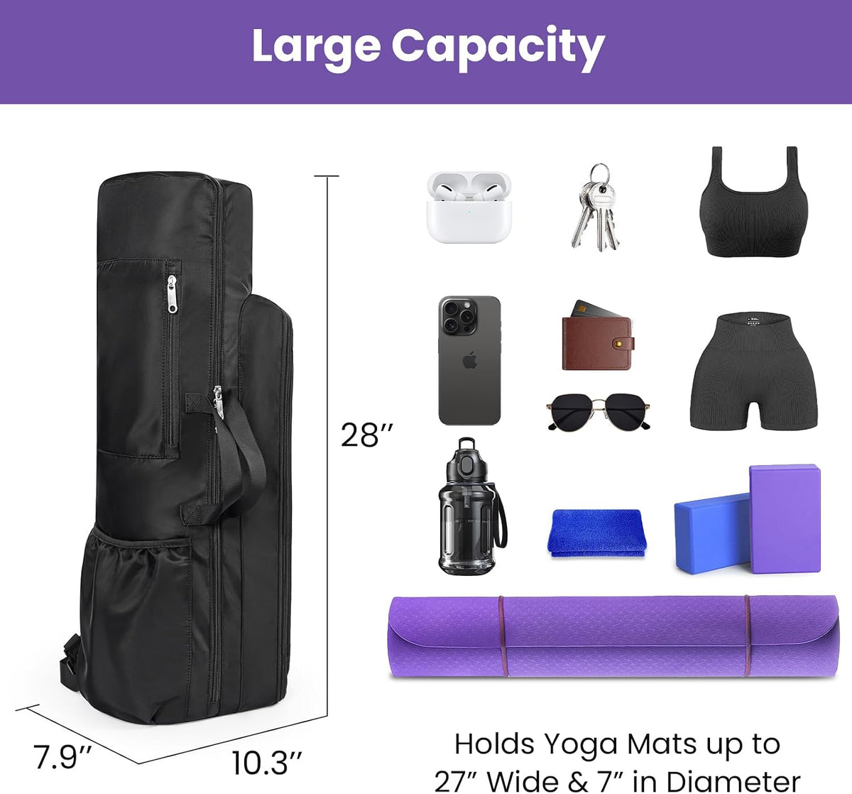 Yoga Mat Bag Carrier Large Capacity Yoga Backpack for Women