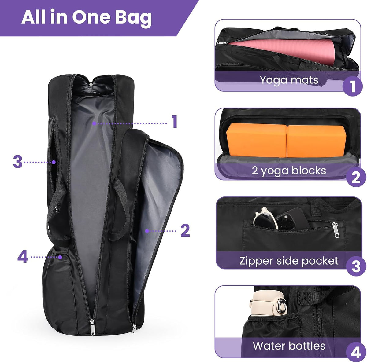 Yoga Mat Bag Carrier Large Capacity Yoga Backpack for Women