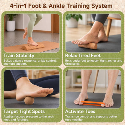 Cork Balance Board, Foot and Ankle Strengthener Kit
