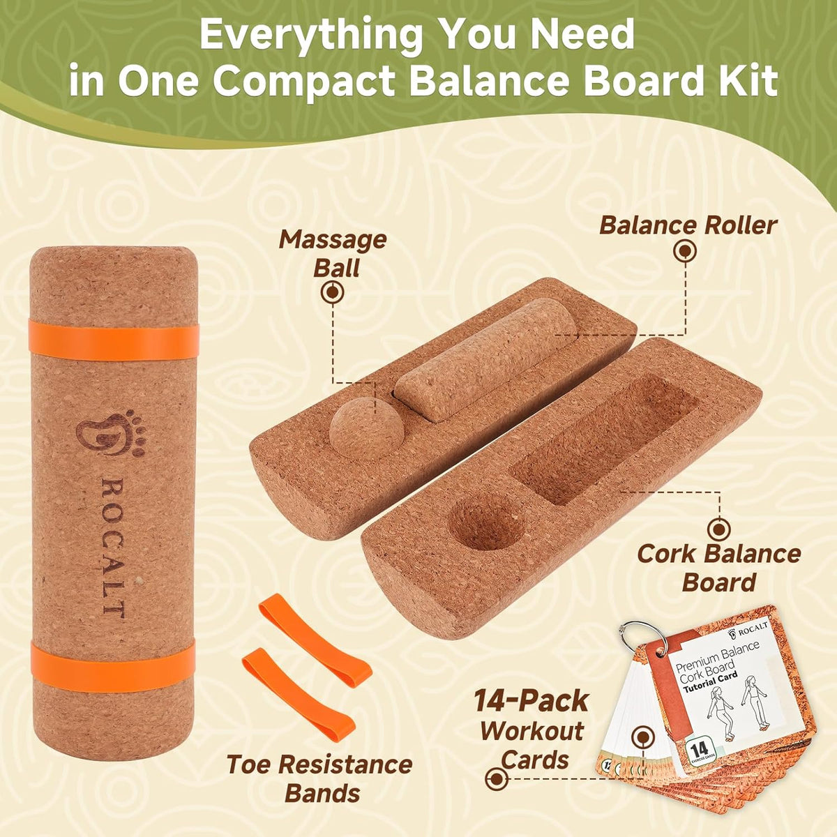 Cork Balance Board, Foot and Ankle Strengthener Kit