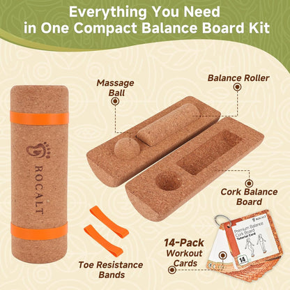 Cork Balance Board, Foot and Ankle Strengthener Kit