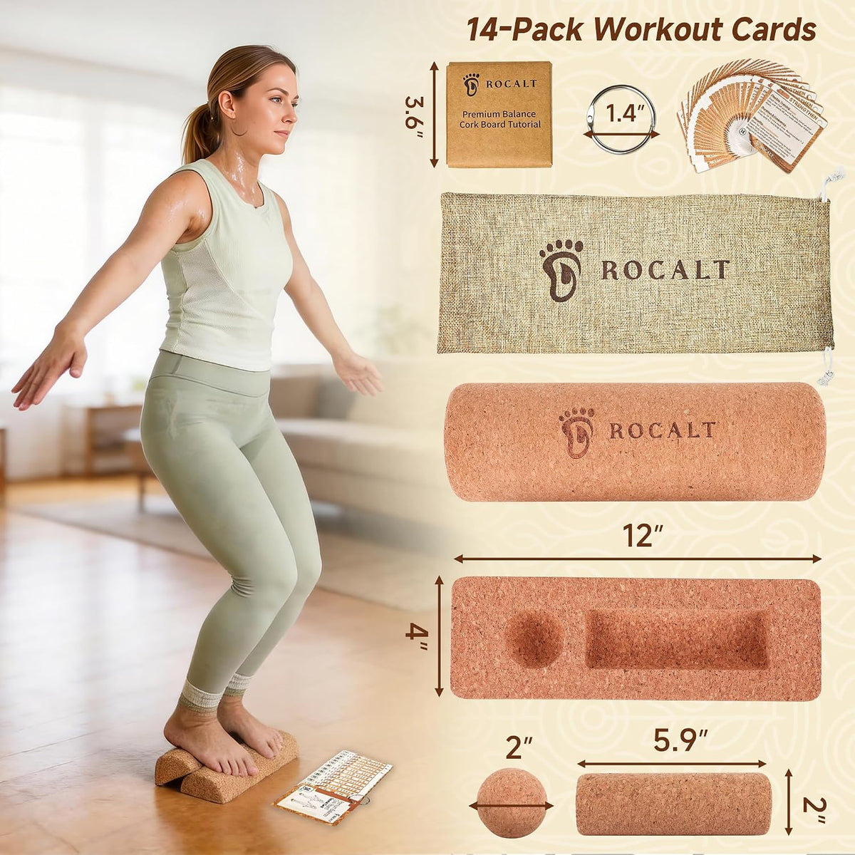 Cork Balance Board, Foot and Ankle Strengthener Kit
