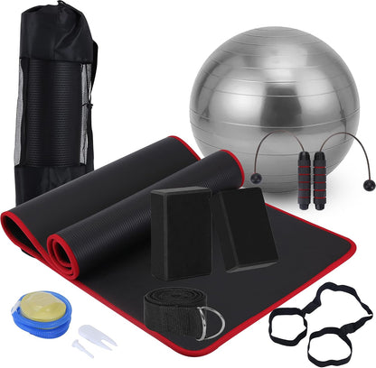 Yoga Mat Set for Beginners,Yoga Mat with Carrying Strap,Yoga Blocks 2 Pack with Yoga Strap,Yoga Ball,Ankle Puller,11-Piece Yoga Kits and Sets for Beginners,Yoga Starter Kit for Women Men