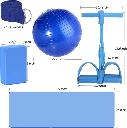 Yoga Mat Set for Beginners,Yoga Mat with Carrying Strap,Yoga Blocks 2 Pack with Yoga Strap,Yoga Ball,Ankle Puller,11-Piece Yoga Kits and Sets for Beginners,Yoga Starter Kit for Women Men