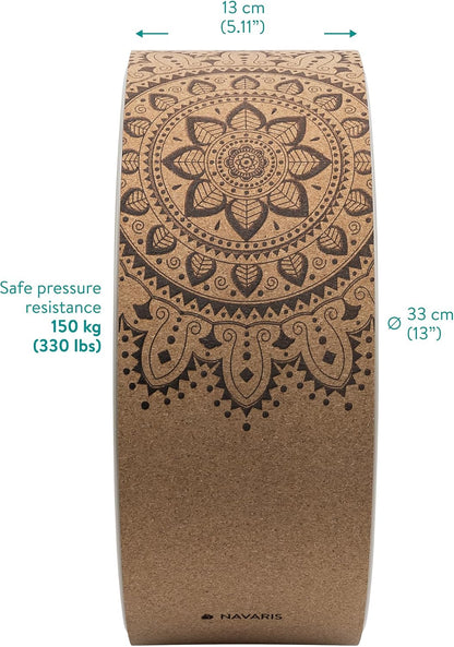 Cork Yoga Wheel - Prop for Stretching, Flexibility, Back Bends - Helps Deepen Poses and Stretch Back, Shoulders, Chest - 13" (33cm) Diameter