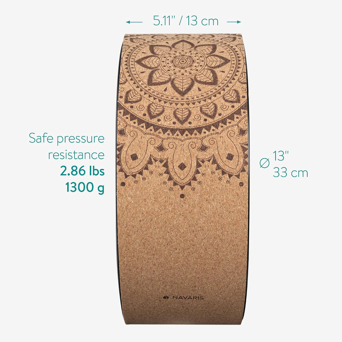 Cork Yoga Wheel - Prop for Stretching, Flexibility, Back Bends - Helps Deepen Poses and Stretch Back, Shoulders, Chest - 13" (33cm) Diameter