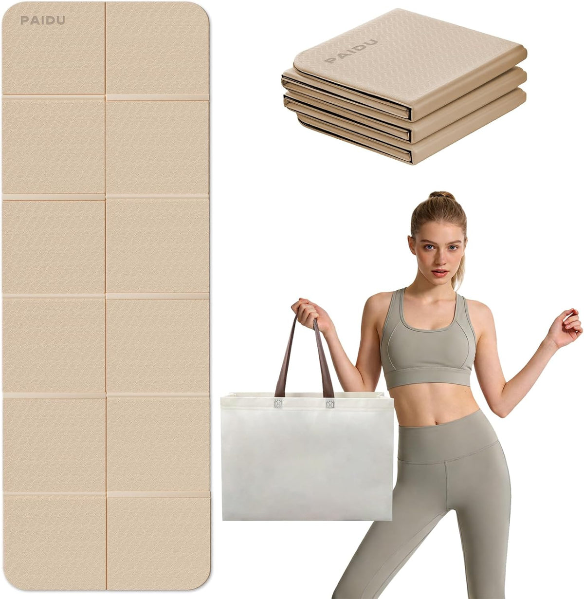 Foldable Yoga Mat, 70"x24"x0.31" TPE Non-Slip Mat with Bag