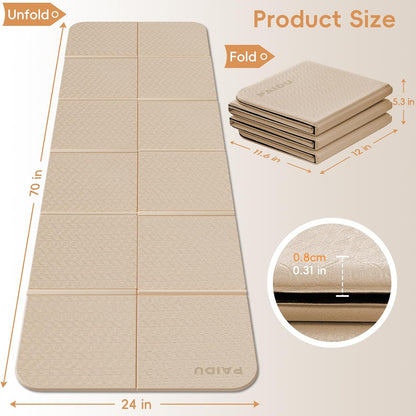 Foldable Yoga Mat, 70"x24"x0.31" TPE Non-Slip Mat with Bag