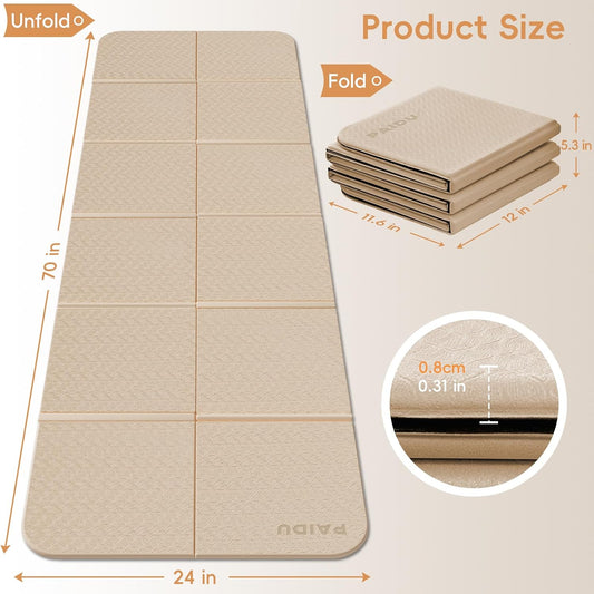 Foldable Yoga Mat, 70"x24"x0.31" TPE Non-Slip Mat with Bag