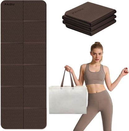 Foldable Yoga Mat, 70"x24"x0.31" TPE Non-Slip Mat with Bag