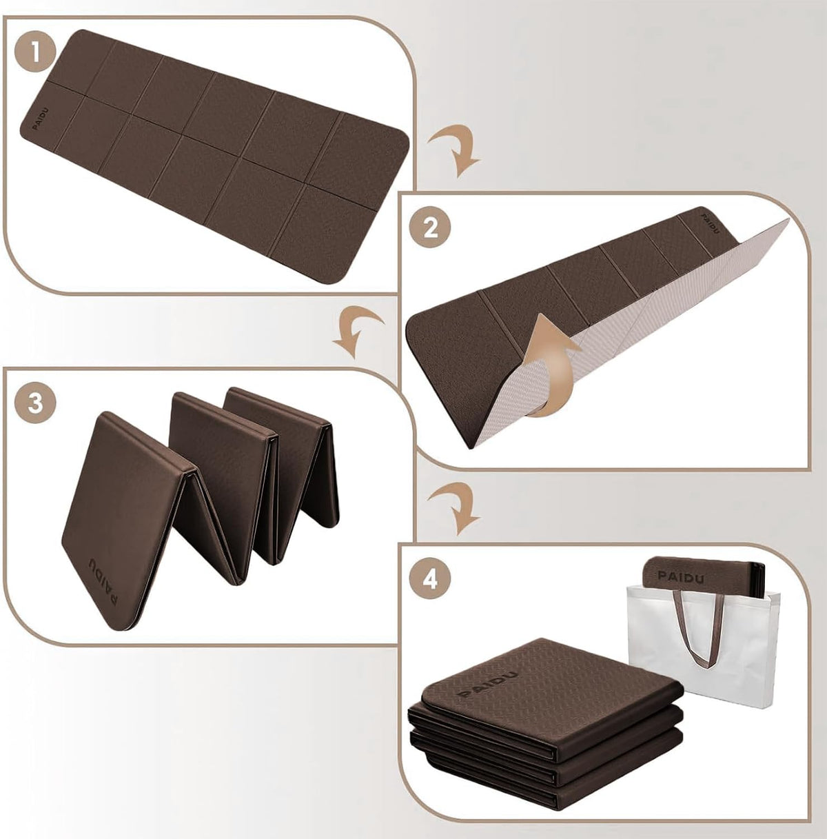 Foldable Yoga Mat, 70"x24"x0.31" TPE Non-Slip Mat with Bag