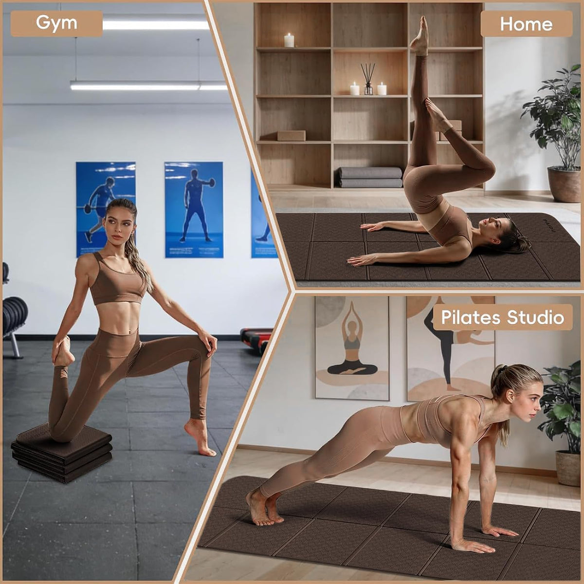 Foldable Yoga Mat, 70"x24"x0.31" TPE Non-Slip Mat with Bag