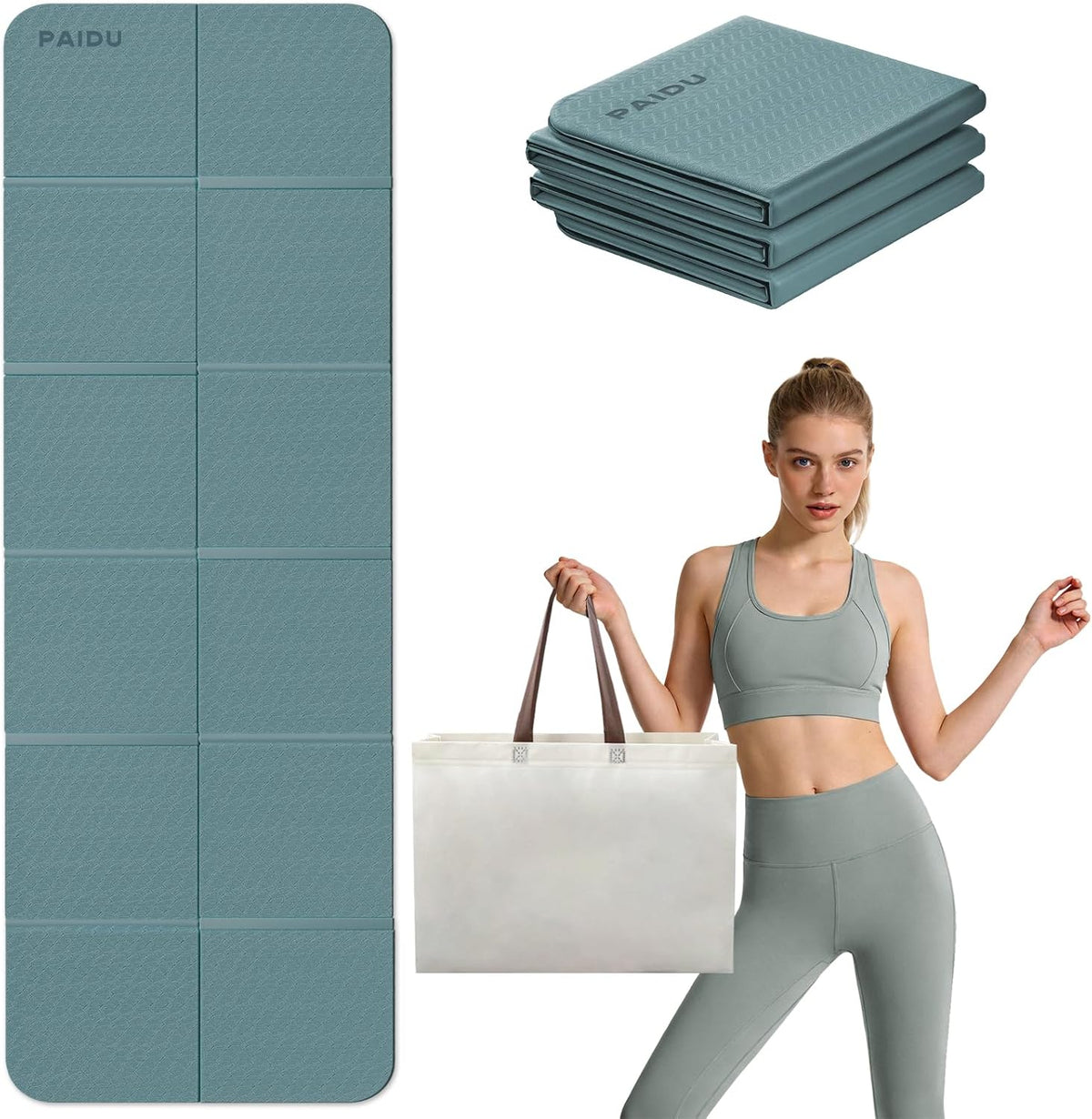 Foldable Yoga Mat, 70"x24"x0.31" TPE Non-Slip Mat with Bag