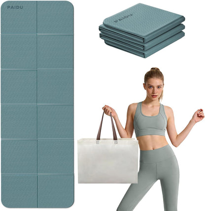 Foldable Yoga Mat, 70"x24"x0.31" TPE Non-Slip Mat with Bag