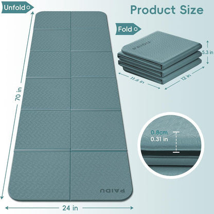 Foldable Yoga Mat, 70"x24"x0.31" TPE Non-Slip Mat with Bag