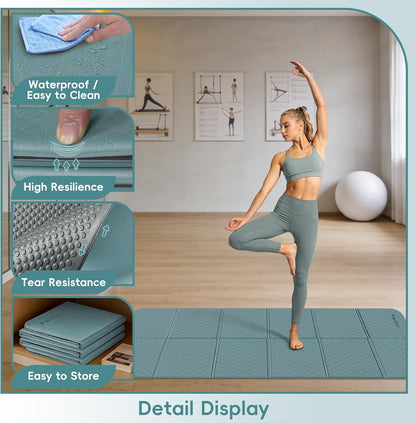 Foldable Yoga Mat, 70"x24"x0.31" TPE Non-Slip Mat with Bag