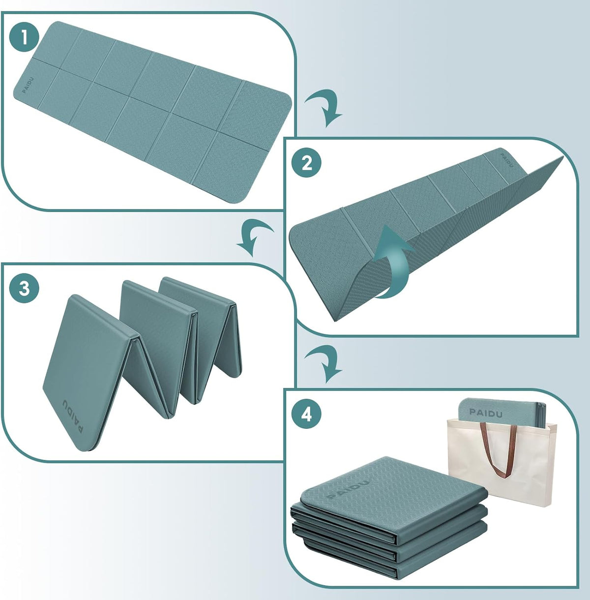 Foldable Yoga Mat, 70"x24"x0.31" TPE Non-Slip Mat with Bag