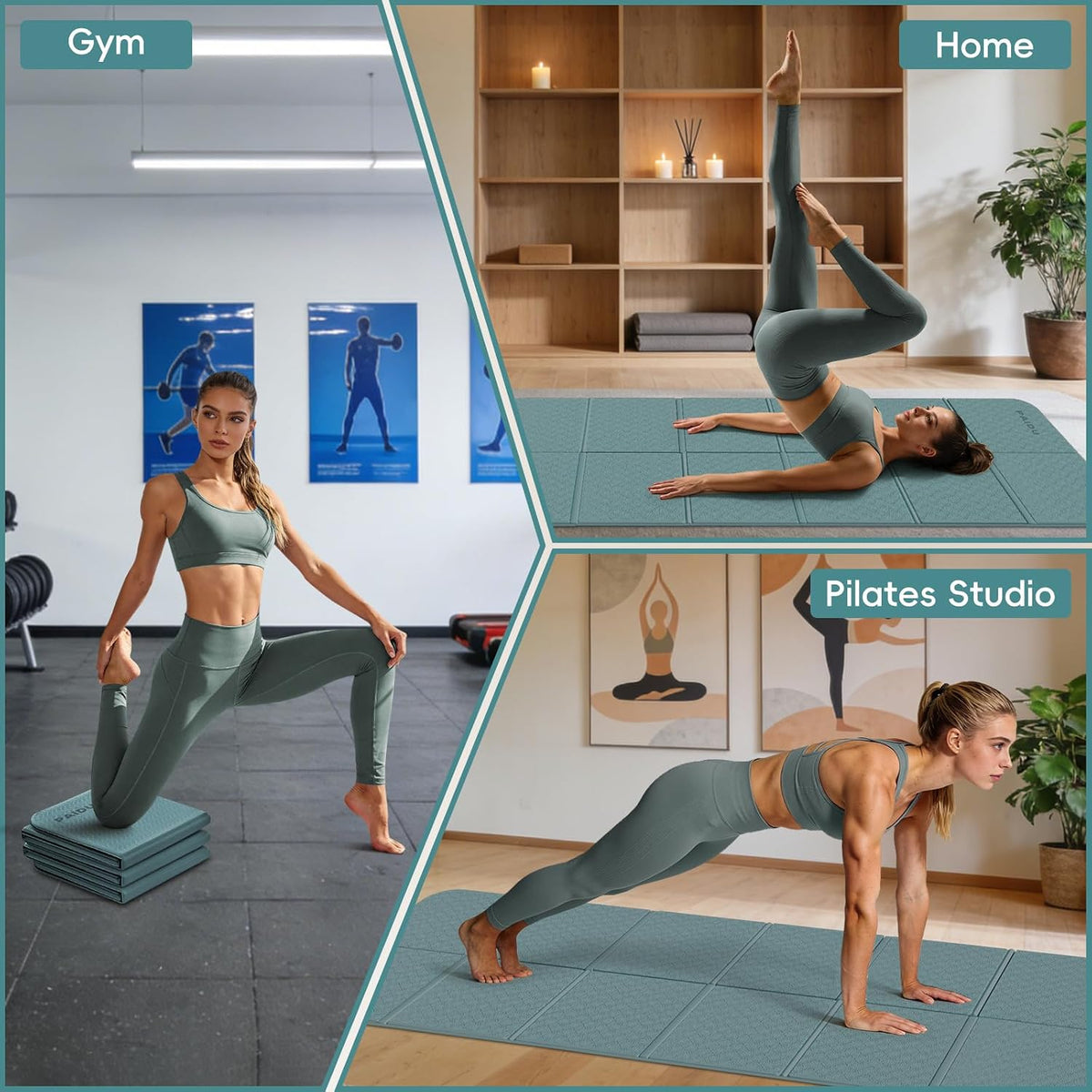 Foldable Yoga Mat, 70"x24"x0.31" TPE Non-Slip Mat with Bag