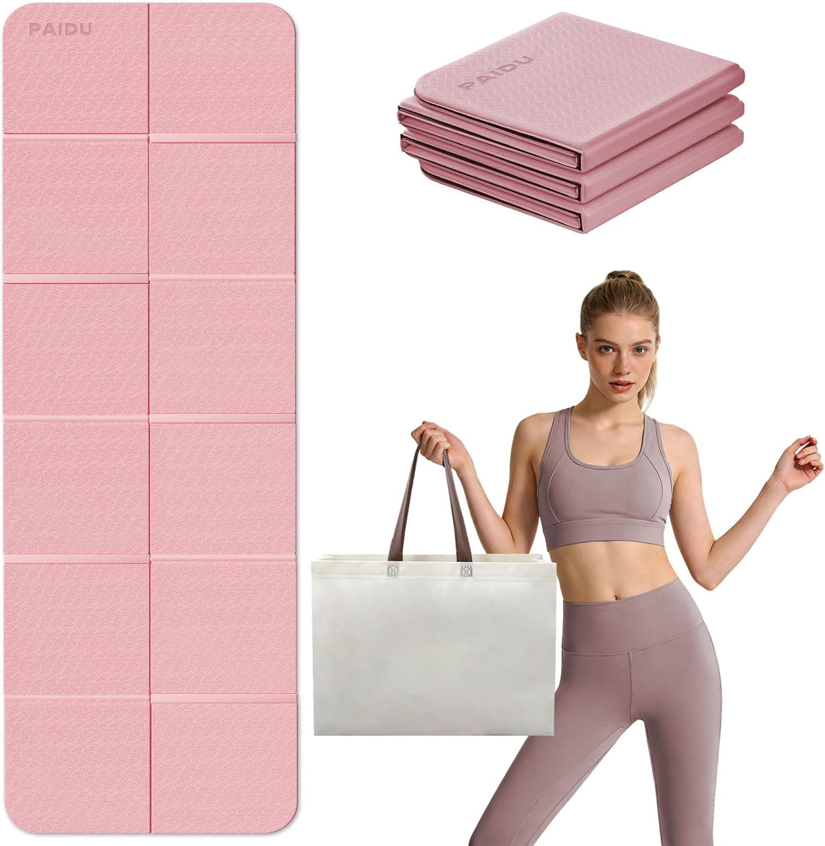Foldable Yoga Mat, 70"x24"x0.31" TPE Non-Slip Mat with Bag