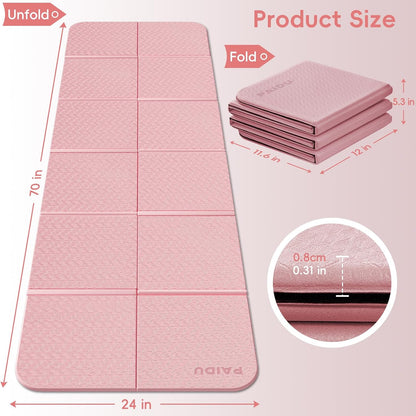 Foldable Yoga Mat, 70"x24"x0.31" TPE Non-Slip Mat with Bag