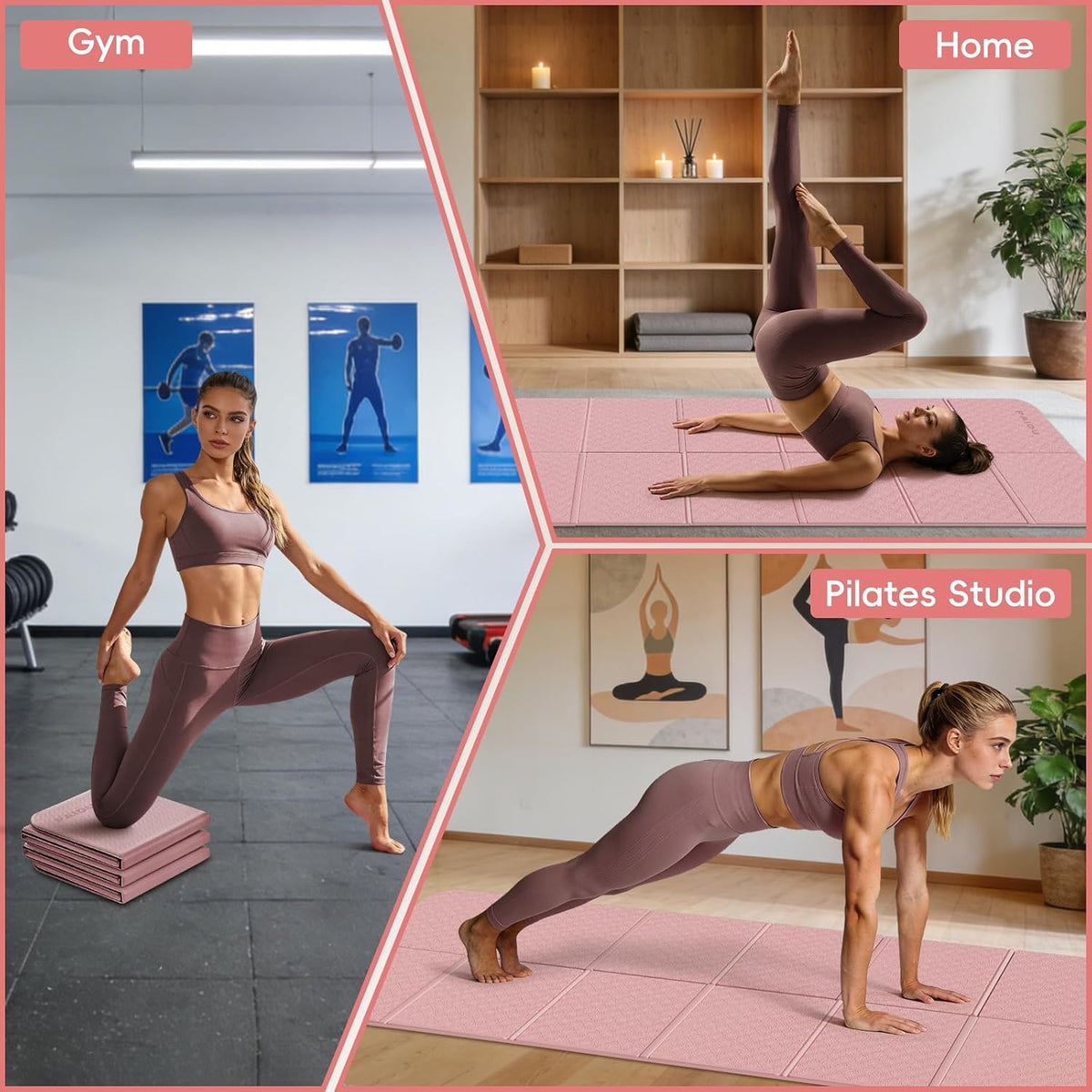 Foldable Yoga Mat, 70"x24"x0.31" TPE Non-Slip Mat with Bag