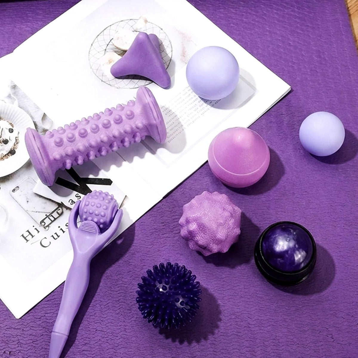 9 Pcs Massage Balls Set for Myofascial Point Release & Deep Massage Tissue Includes Lacrosse, 360° Rotating Mountable Ball, Spiky Balls, Hand Exercise Ball, Foot Roller