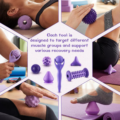 9 Pcs Massage Balls Set for Myofascial Point Release & Deep Massage Tissue Includes Lacrosse, 360° Rotating Mountable Ball, Spiky Balls, Hand Exercise Ball, Foot Roller