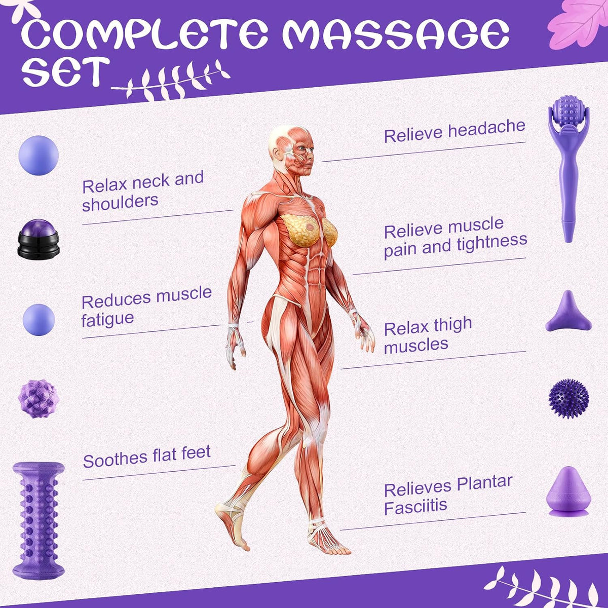 9 Pcs Massage Balls Set for Myofascial Point Release & Deep Massage Tissue Includes Lacrosse, 360° Rotating Mountable Ball, Spiky Balls, Hand Exercise Ball, Foot Roller