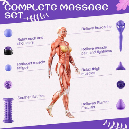 9 Pcs Massage Balls Set for Myofascial Point Release & Deep Massage Tissue Includes Lacrosse, 360° Rotating Mountable Ball, Spiky Balls, Hand Exercise Ball, Foot Roller