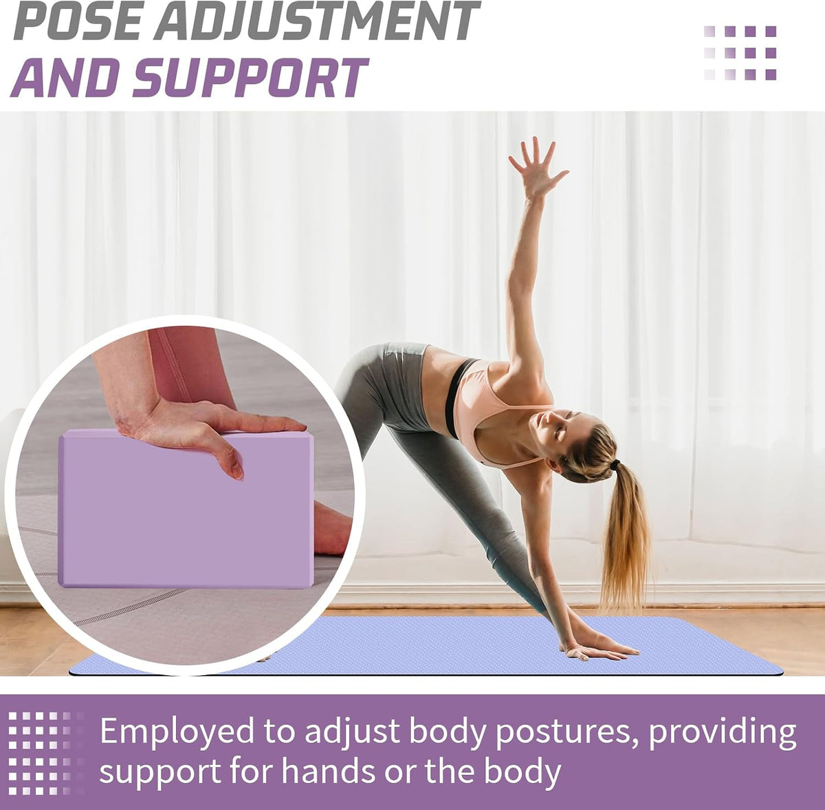 Yoga Blocks 2 Pack 3x6x9IN Foam Block Latex-Free with Stretch Band