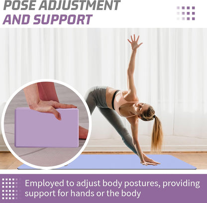 Yoga Blocks 2 Pack 3x6x9IN Foam Block Latex-Free with Stretch Band