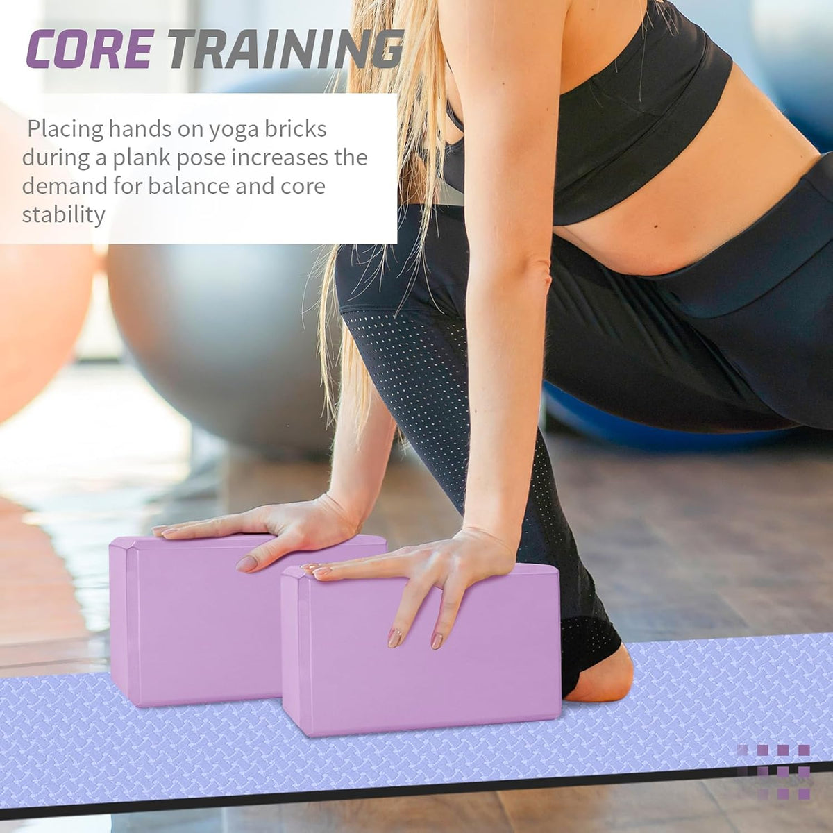 Yoga Blocks 2 Pack 3x6x9IN Foam Block Latex-Free with Stretch Band