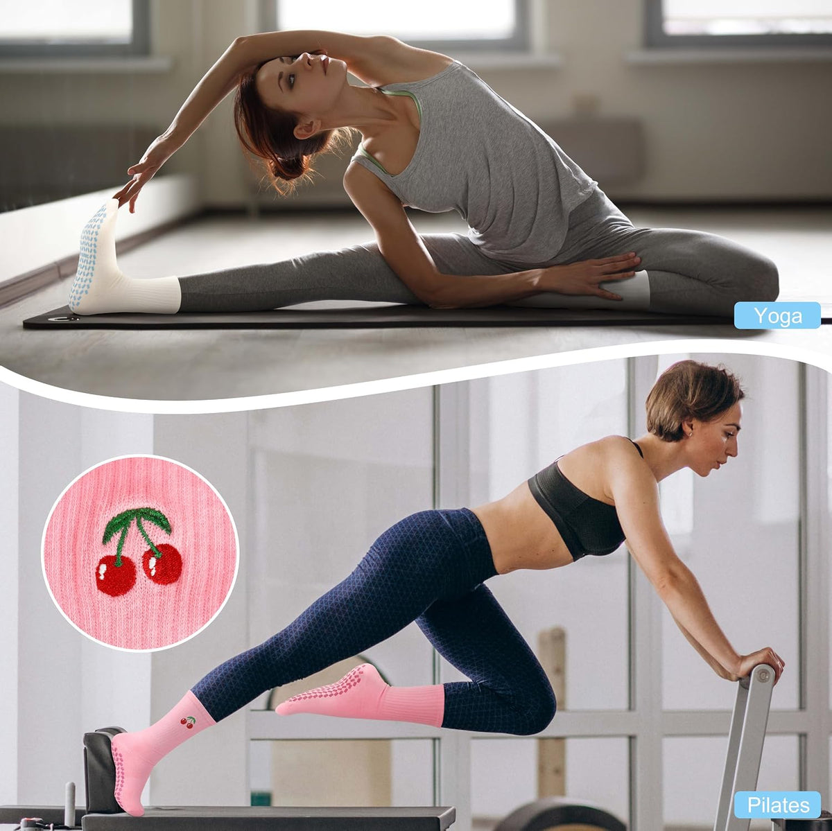 Pilates Socks with Grips for Yoga, Barefoot, Ballet, Barre, Hospital Non Slip Anti Skid Socks for Women and Men