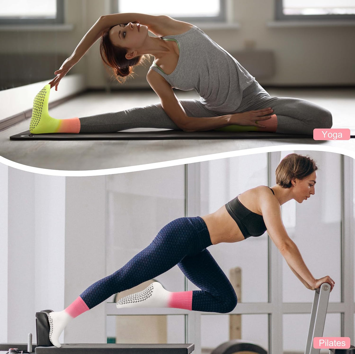 Pilates Socks with Grips for Yoga, Barefoot, Ballet, Barre, Hospital Non Slip Anti Skid Socks for Women and Men