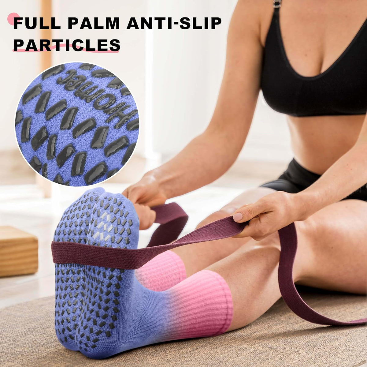 Pilates Socks with Grips for Yoga, Barefoot, Ballet, Barre, Hospital Non Slip Anti Skid Socks for Women and Men