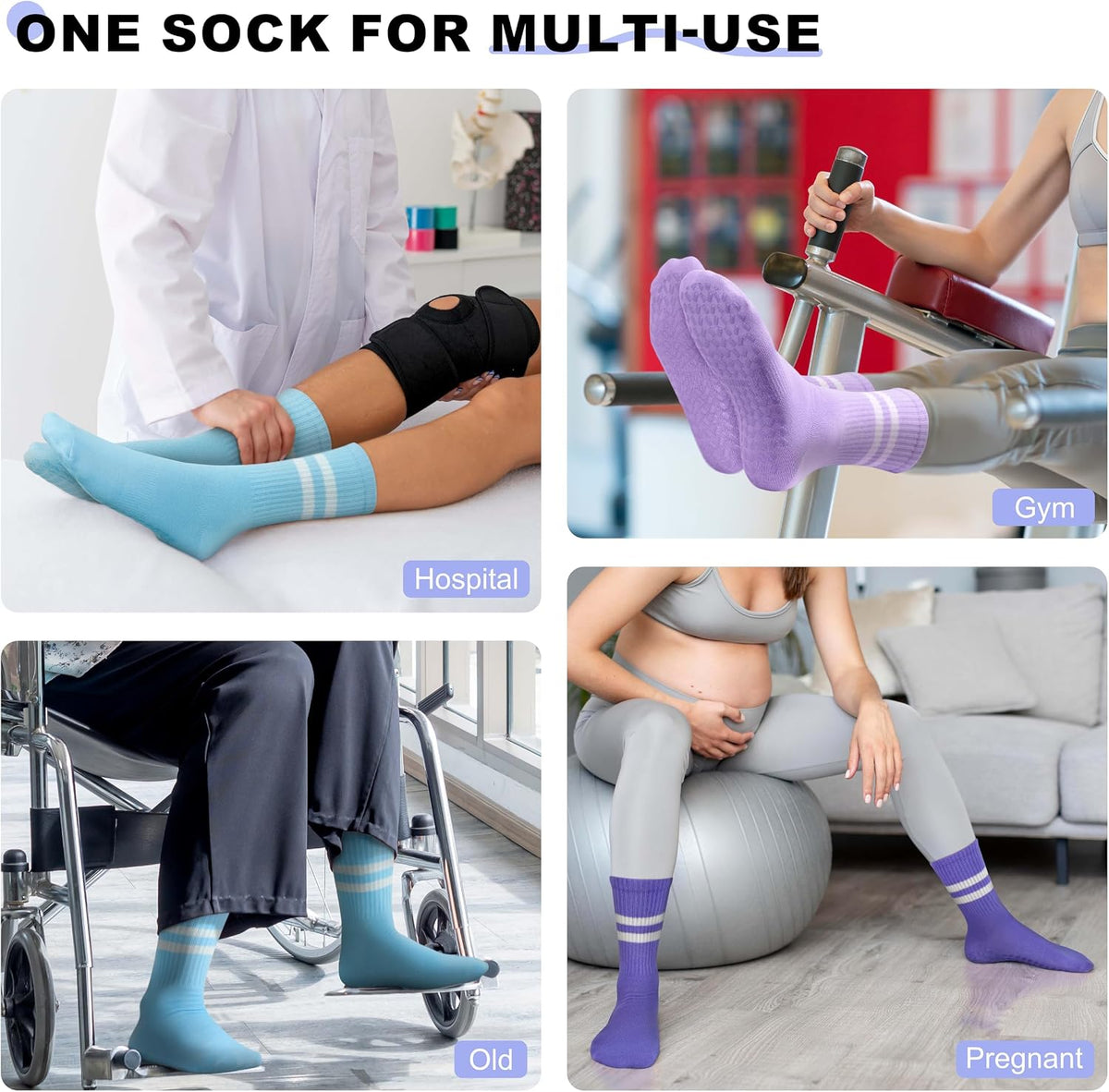 Pilates Socks with Grips for Yoga, Barefoot, Ballet, Barre, Hospital Non Slip Anti Skid Socks for Women and Men