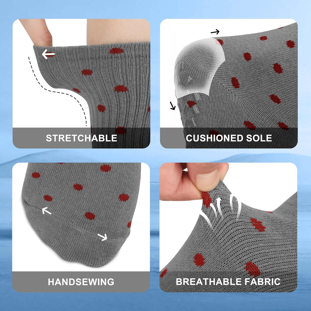 Pilates Socks with Grips for Yoga, Barefoot, Ballet, Barre, Hospital Non Slip Anti Skid Socks for Women and Men
