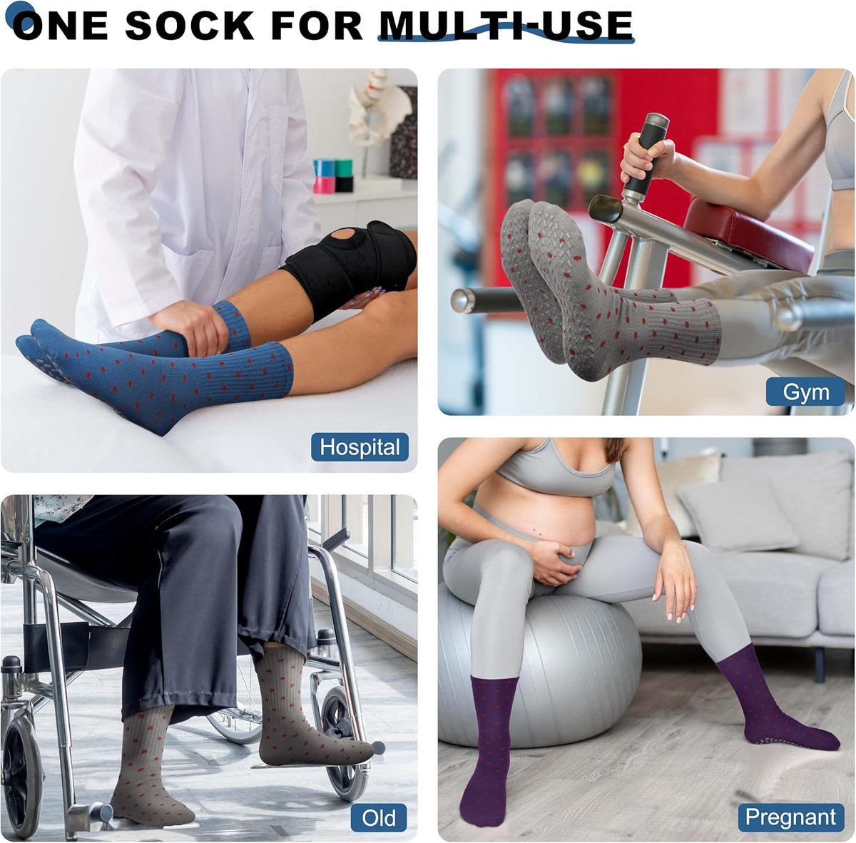 Pilates Socks with Grips for Yoga, Barefoot, Ballet, Barre, Hospital Non Slip Anti Skid Socks for Women and Men